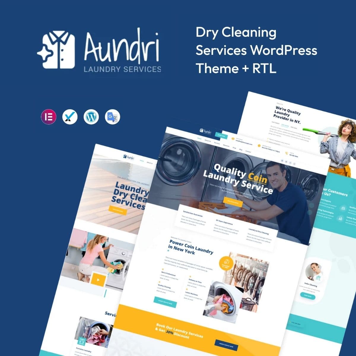 Aundri - Dry สะอาดing Services ธีม WordPress + RTL Aundri - Dry สะอาดing Services ธีม WordPress + RTL