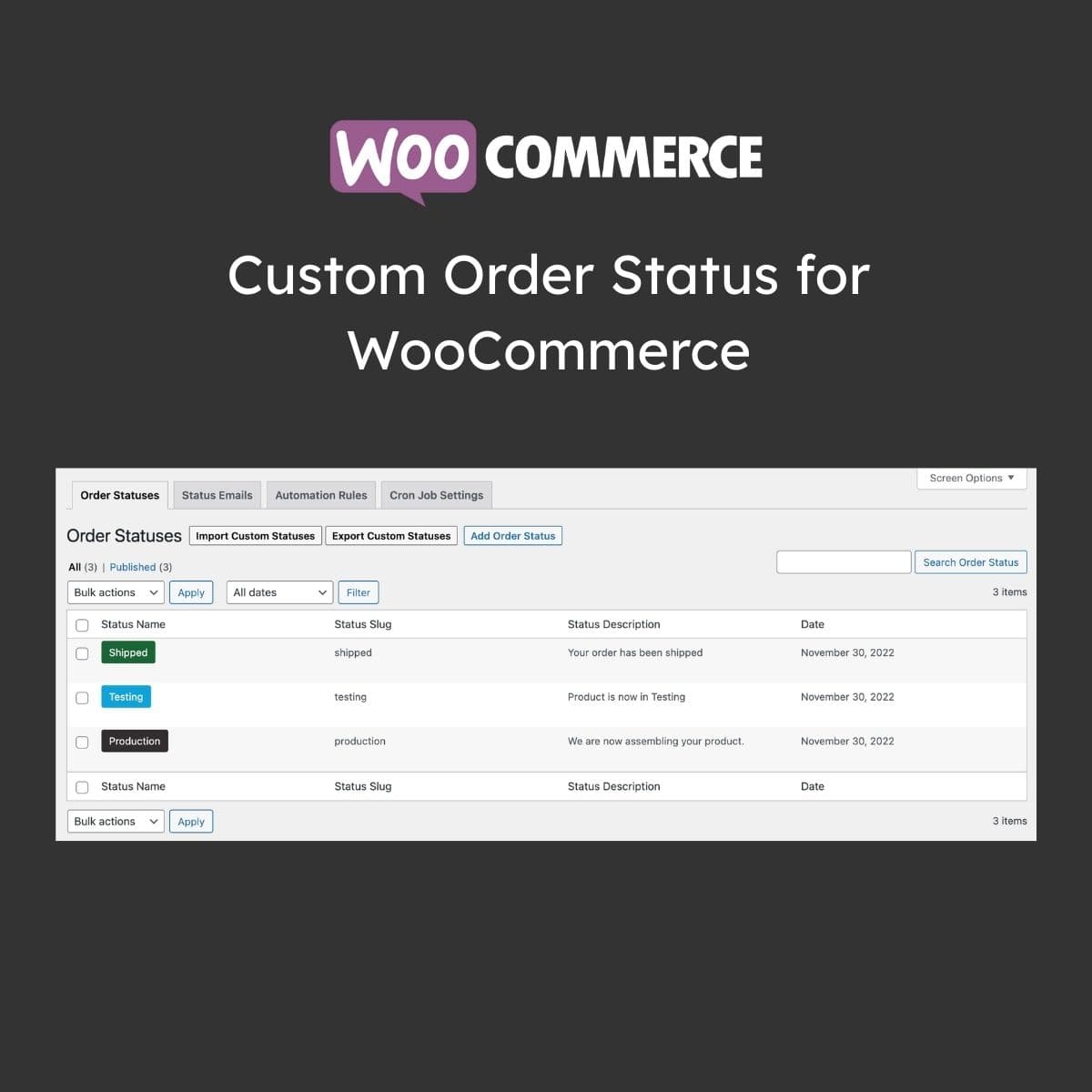 Custom訂單 Status 適用於WooCommerce