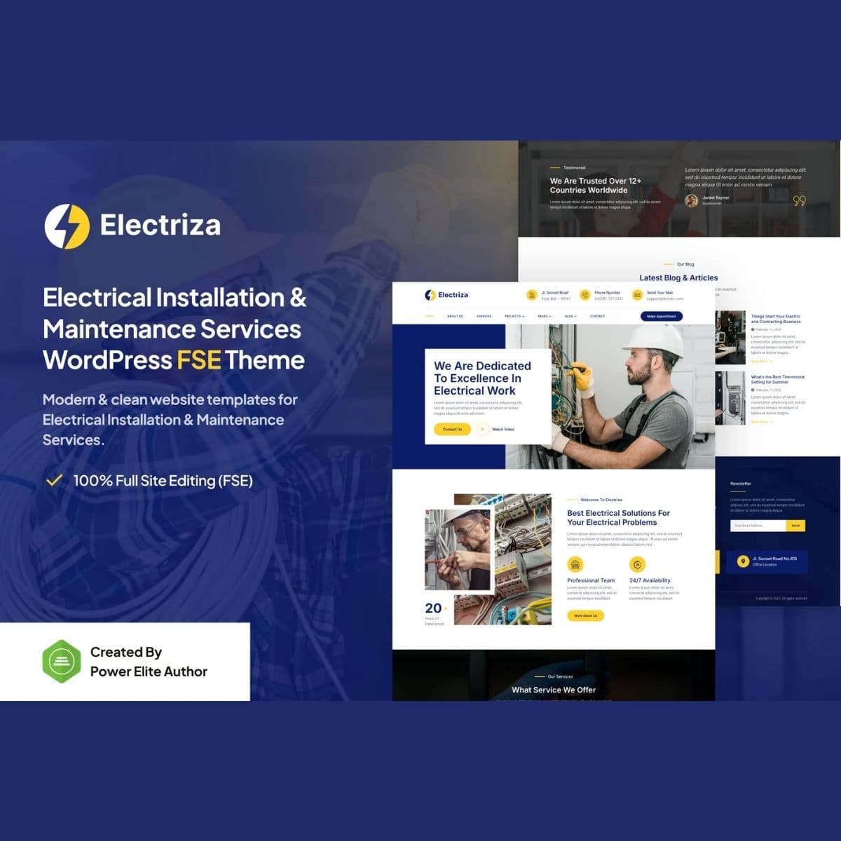 Electriza – Electrical Installation & Maintenance Services Gutenverse FSE Thème WordPress