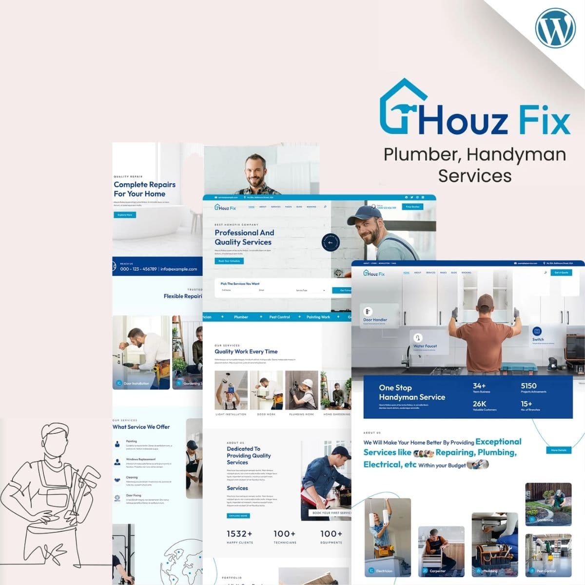 HouzFix - 管道工与维修服务 WordPress 主题