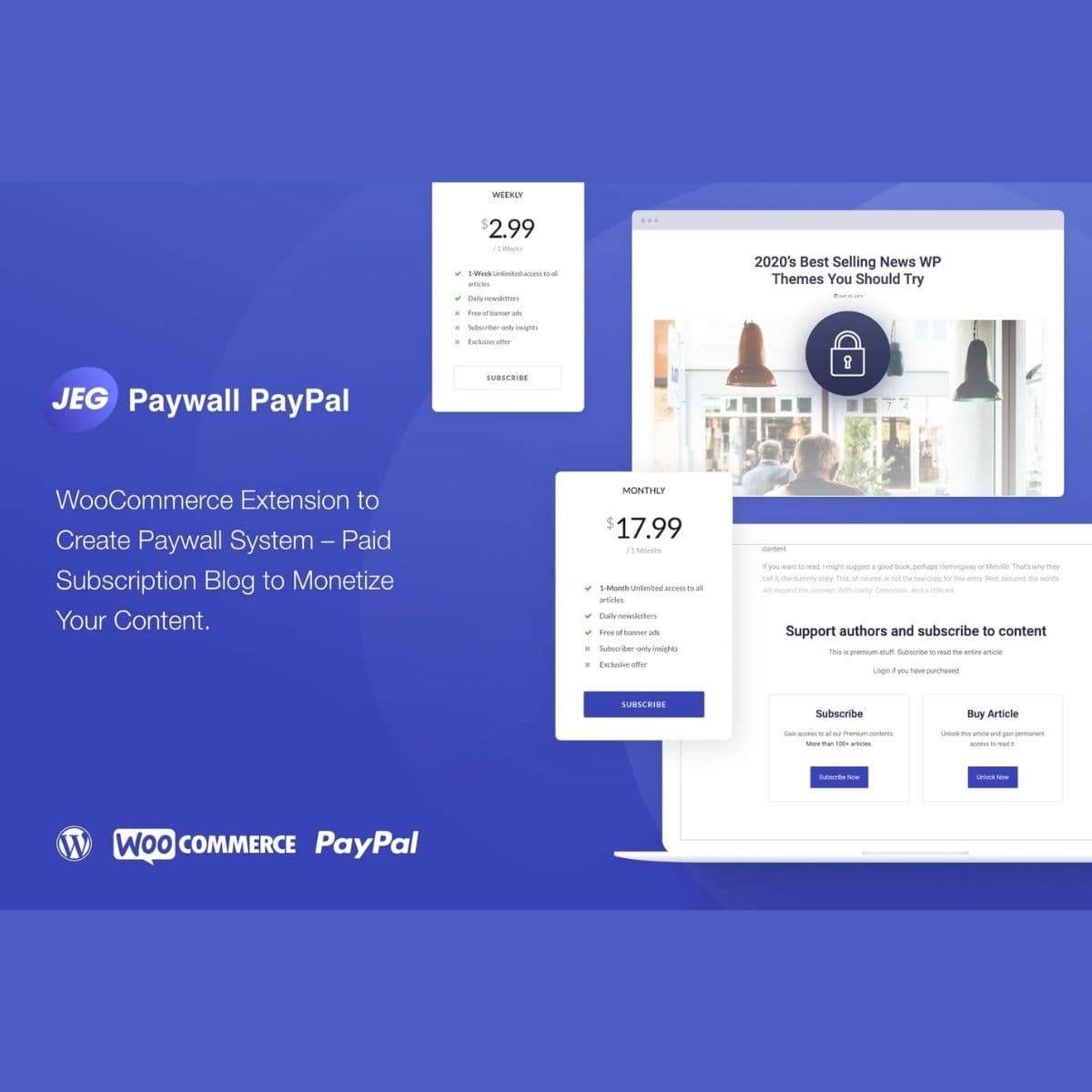 Jeg Paywall & 内容 订阅s System with Paypal 适用于WooCommerce Jeg Paywall & 内容 订阅s System with Paypal 适用于WooCommerce