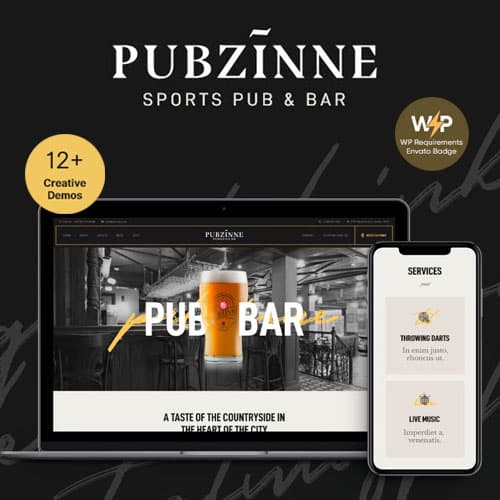 Pubzinne - Sports Bar & Pub ธีม WordPress