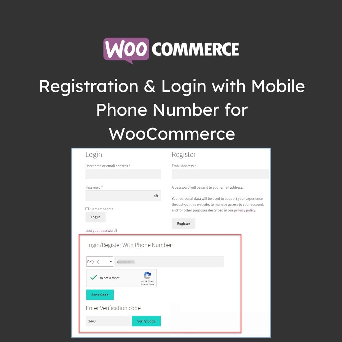 Registration & Anmeldung with Mobil Phone Number für WooCommerce