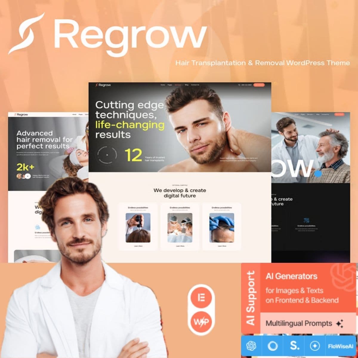 Regrow - Hair Transplantation & Removal WordPress主题