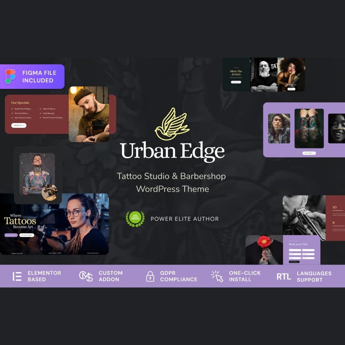 Urban Edge - Barbershop & Tattoo Studio ওয়ার্ডপ্রেস থিম