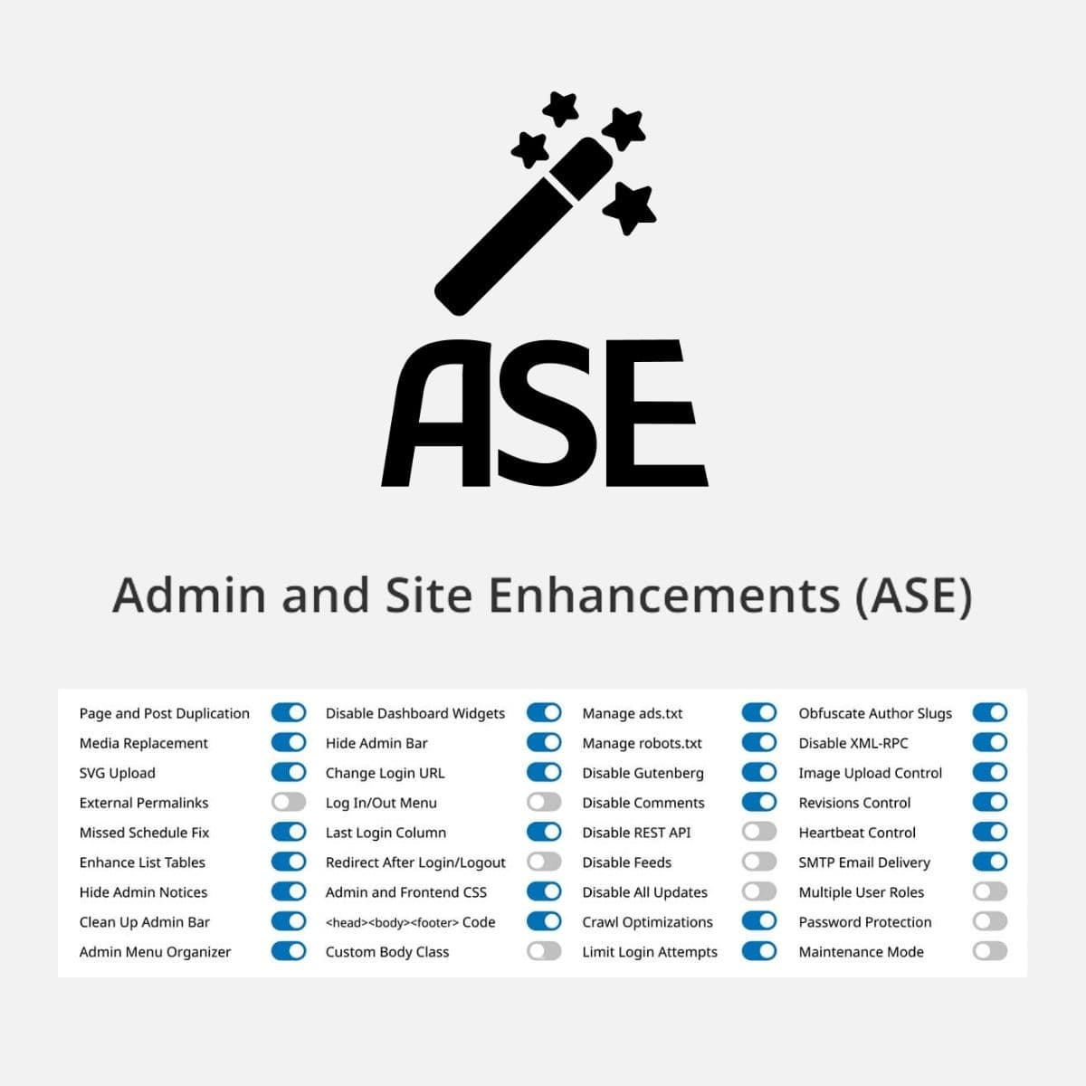 Screenshot of Admin and Site Enhancements (ASE) Pro interface
