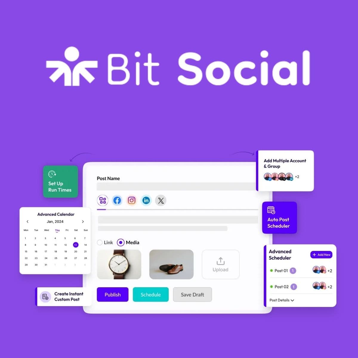 Bit Social Pro - WordPress Plugin/Theme Screenshot of Bit Social Pro interface