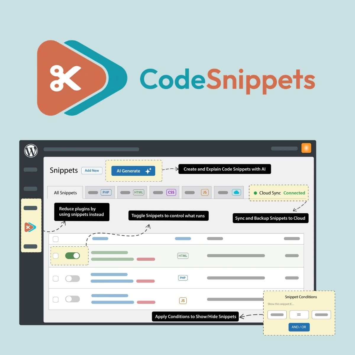 Screenshot of Code Snippets Pro interface