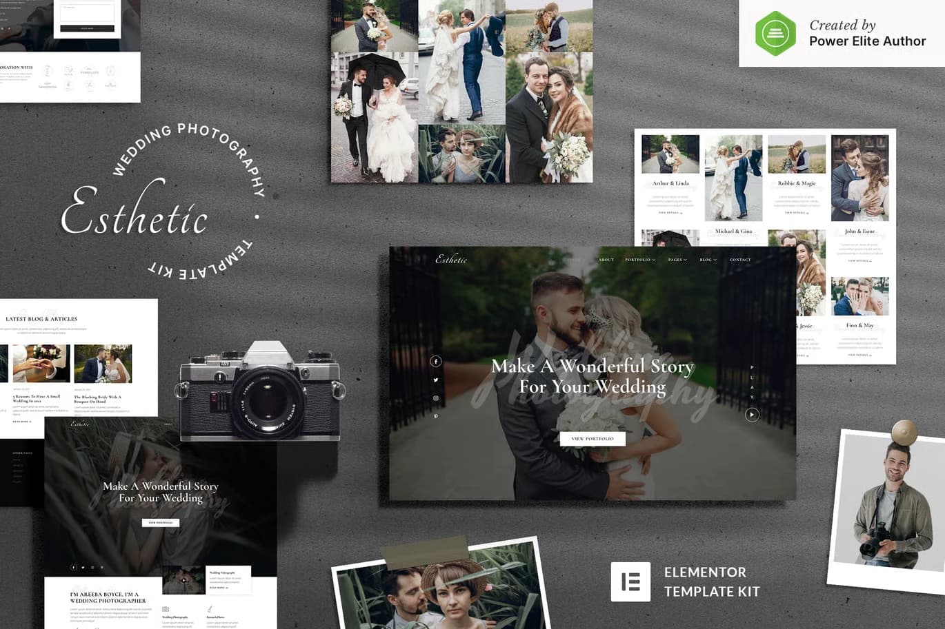 Screenshot of Esthetic – Wedding Photography Elementor Template Kit interface