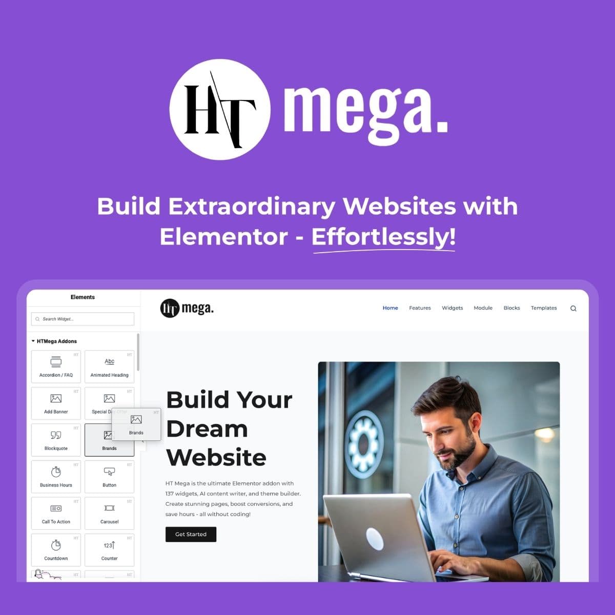 HT Mega Pro - WordPress Plugin/Theme Screenshot of HT Mega Pro interface