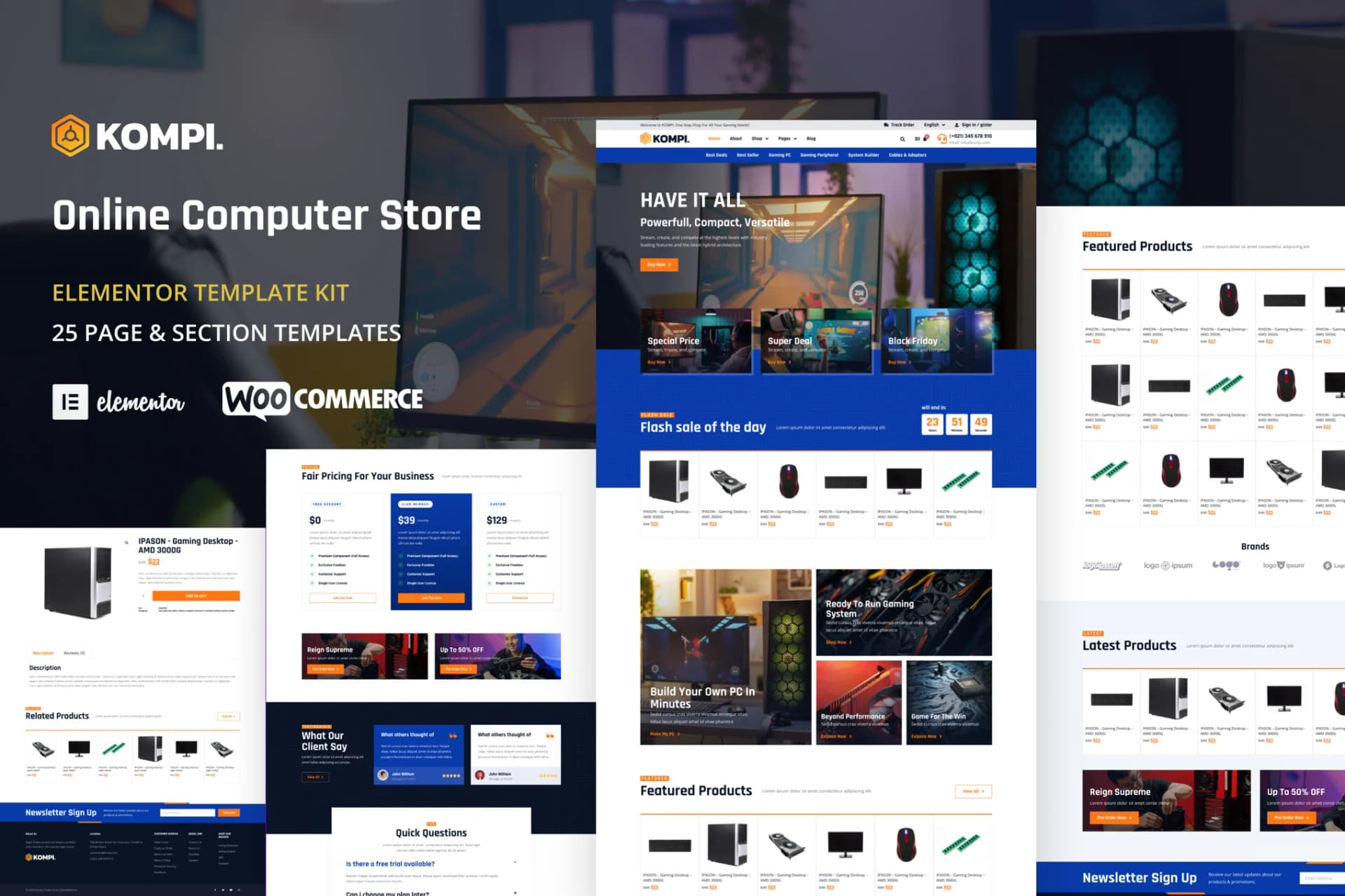 Kompi - Computer Store WordPress Elementor Template Kit 