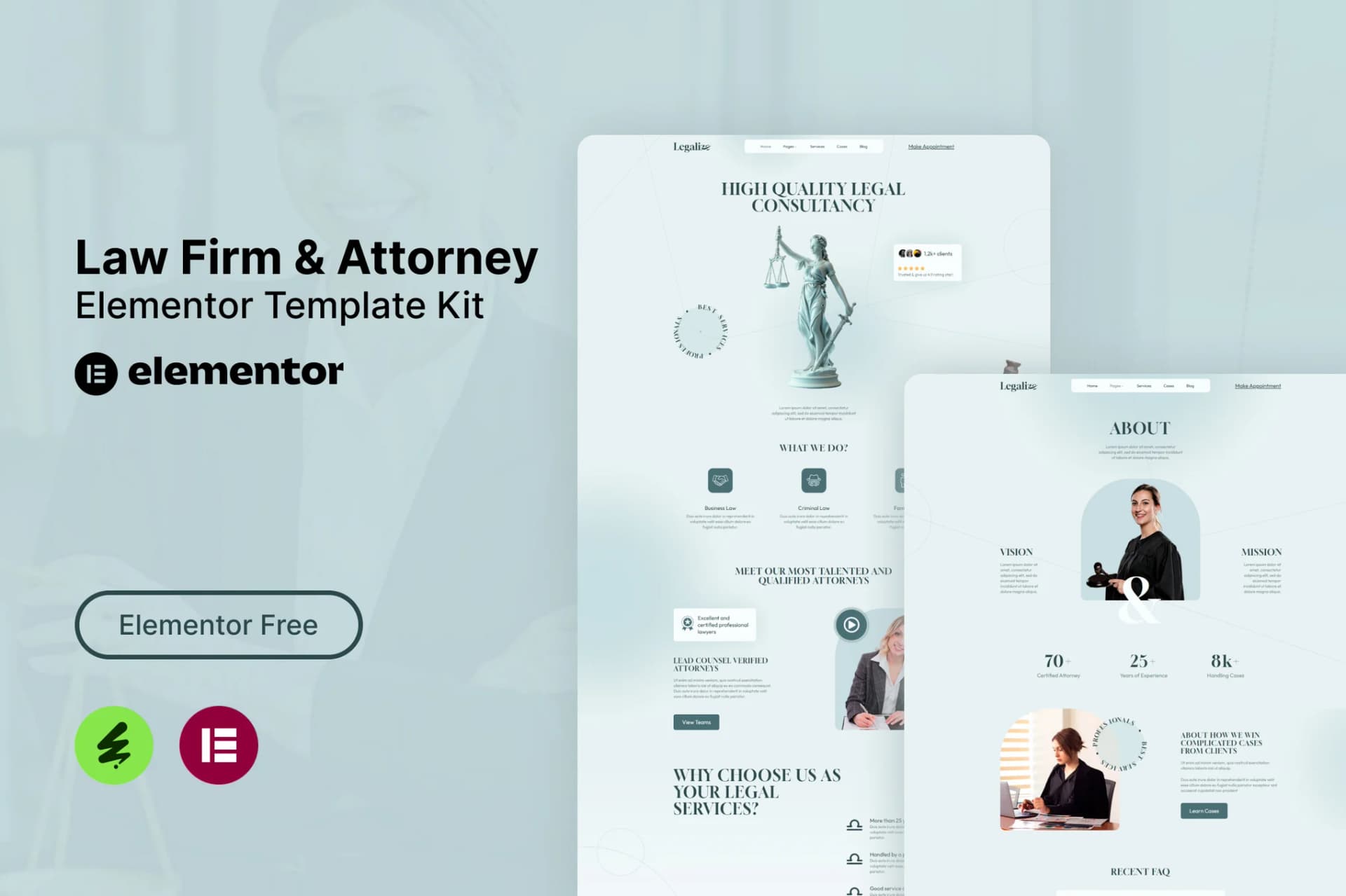Legalize - Law Firm & Attorney Kit de modelos Elementor