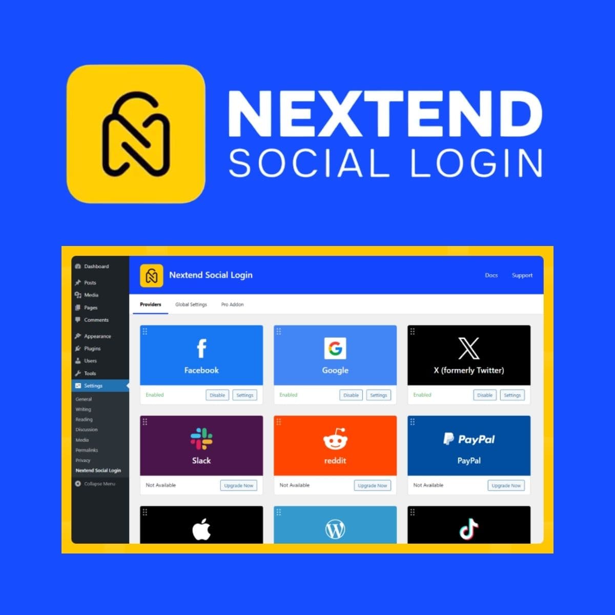 Nextend Social Login Pro - WordPress Plugin/Theme Screenshot of Nextend Social Login Pro interface
