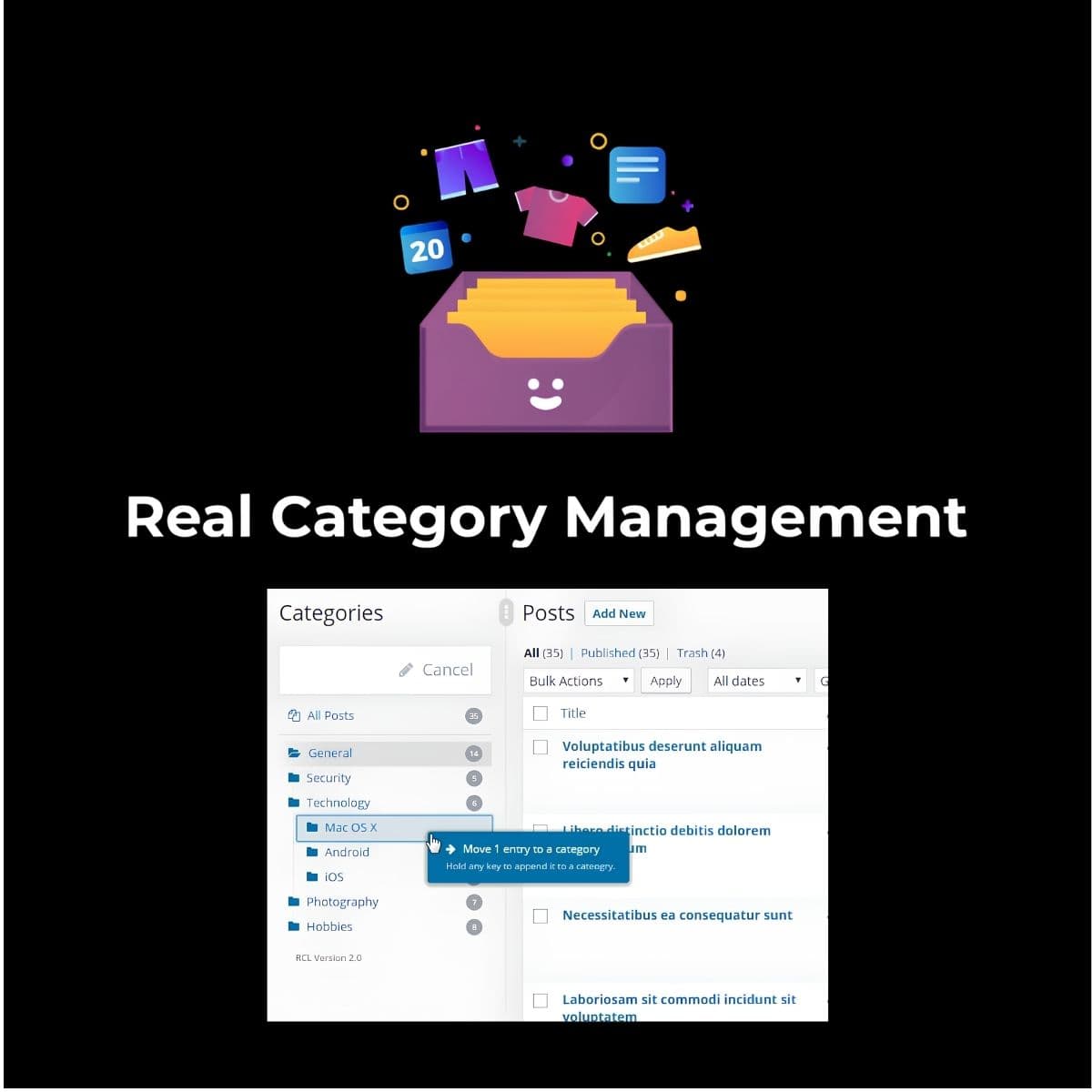 Screenshot of Real Category Management interface