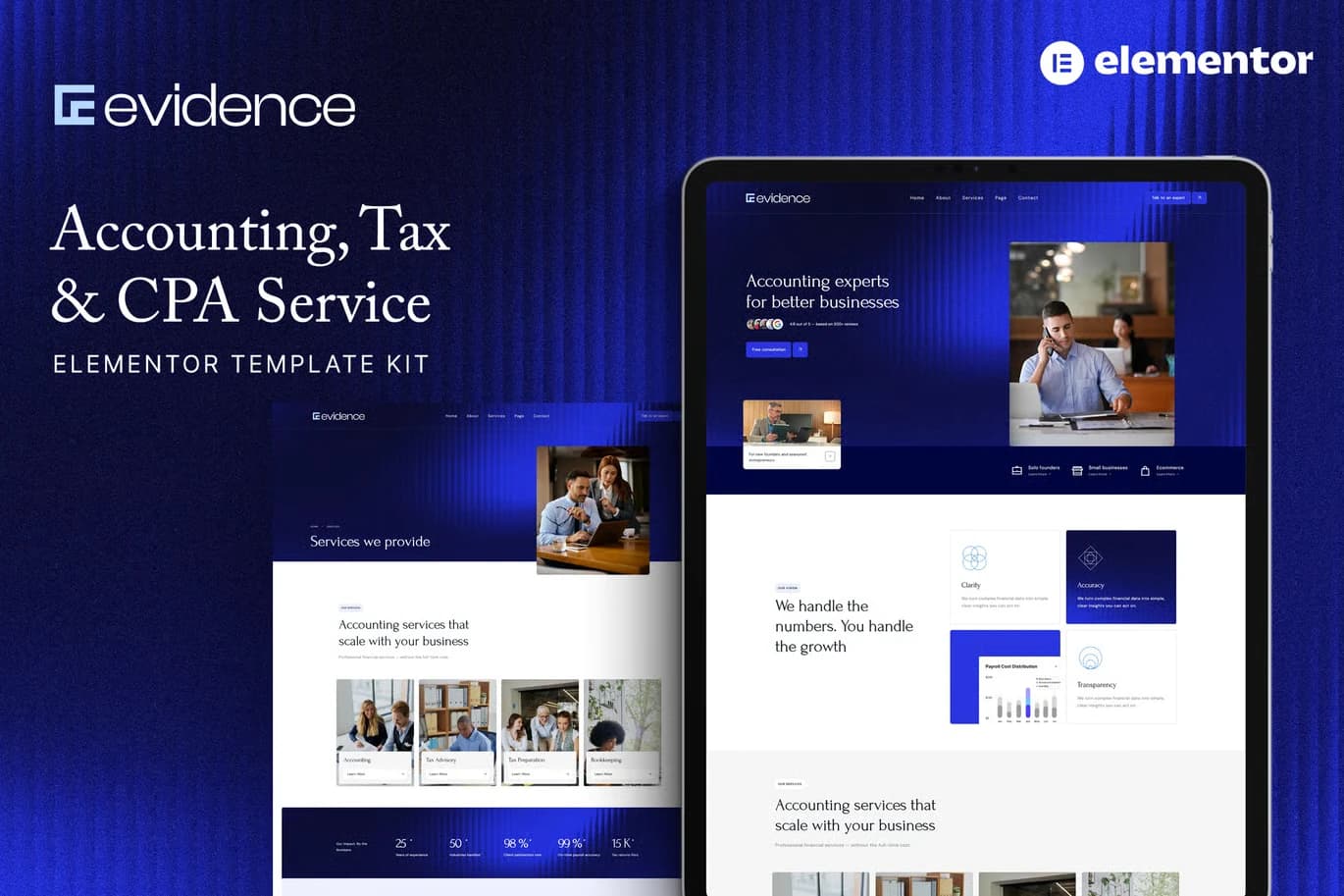 Evidence - WordPress Plugin/Theme Screenshot of Evidence - Accounting, Tax & CPA Service Template Kit interface