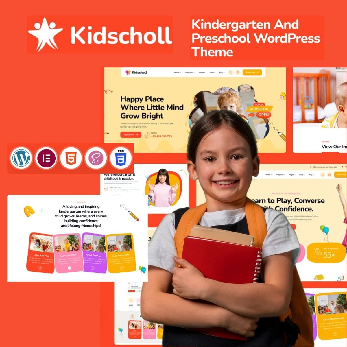 Kidscholl - WordPress Theme Screenshot of Kidscholl interface