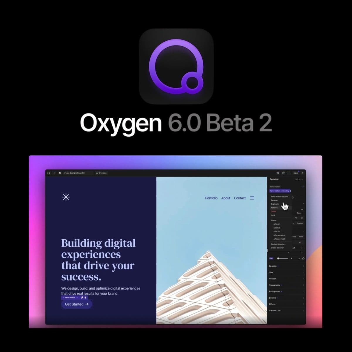 The New Oxygen Builder - WordPress Plugin/Theme Screenshot of The New Oxygen Builder interface