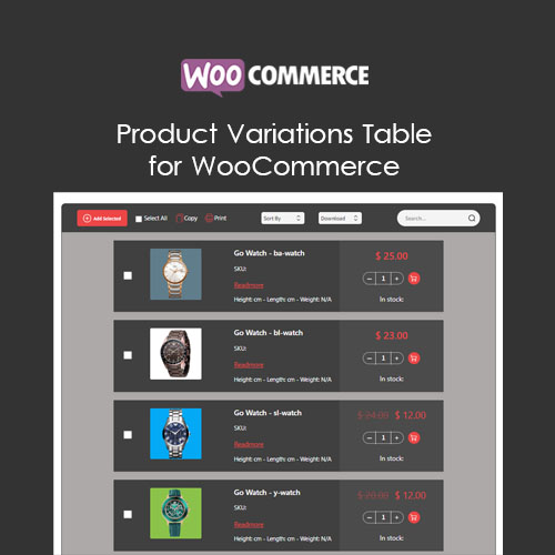 Product Variations Table for WooCommerce