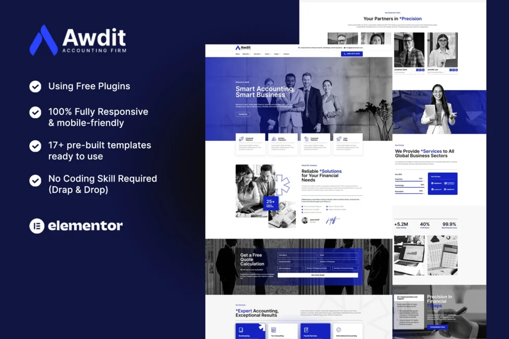 Awdit   Accounting Firm Elementor Template Kit
