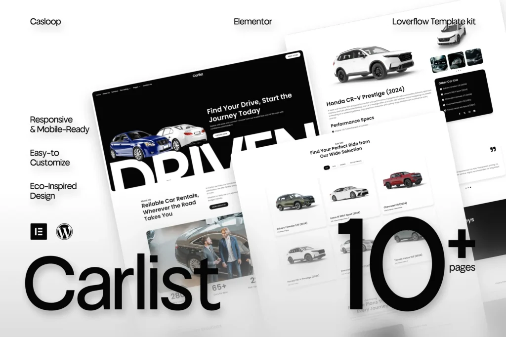Carlist   Modern Minimalist Car Rental Elementor Template Kit 