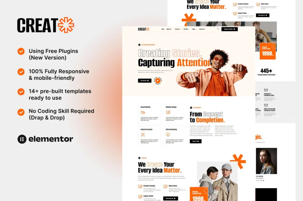 Creat   Creative Agency & Portfolio Elementor Template Kit