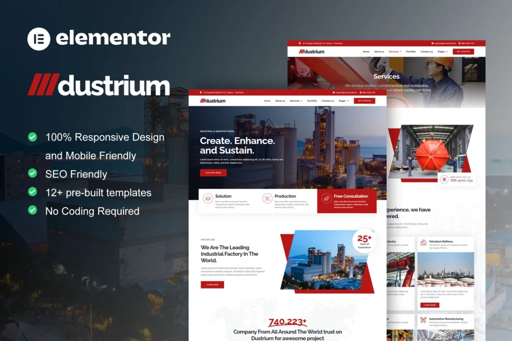 Dustrium   Industrial & Manufacturing Elementor Pro Template Kit 