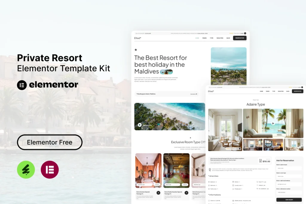 Elliad   Private Resort Elementor Template Kit