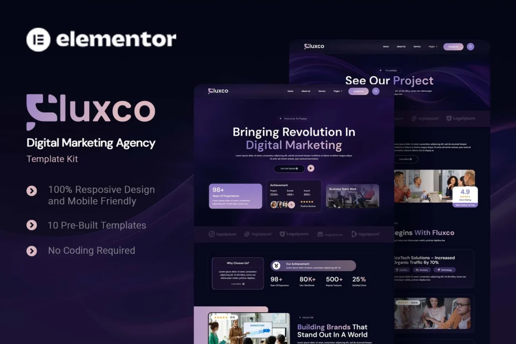 Fluxco   Digital Marketing Agency Elementor Template Kit