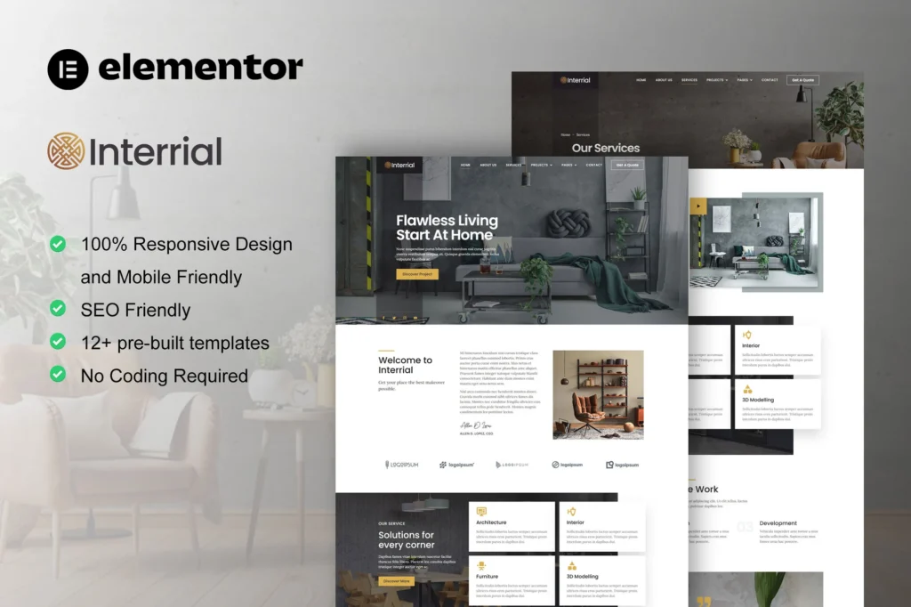 Interrial   Interior Design Service Elementor Template Kit  
