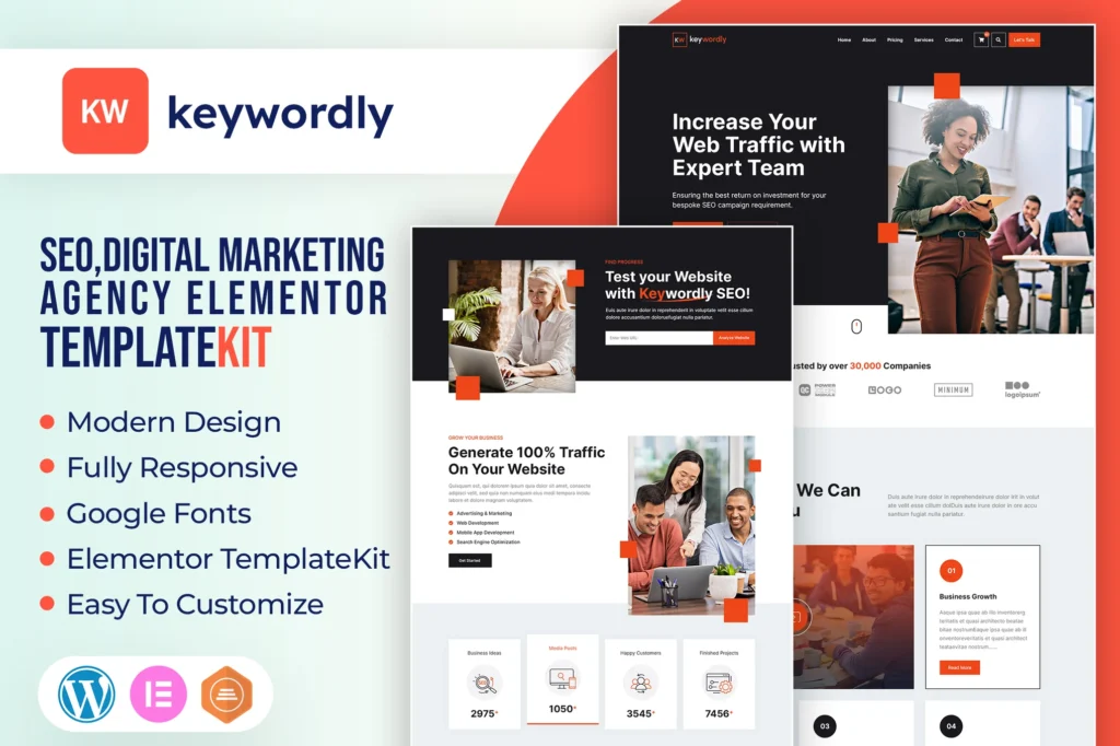 Keywordly   Digital Marketing Agency Elementor Template Kit