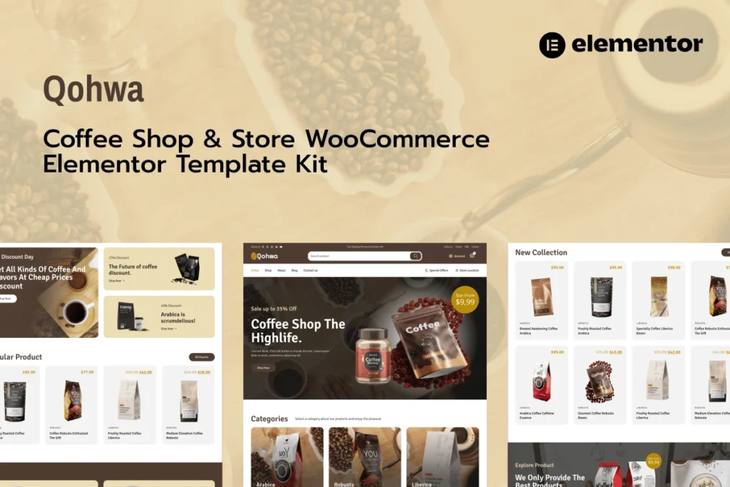 Qohwa Coffee Shop Store Ecommerce Elementor Pr