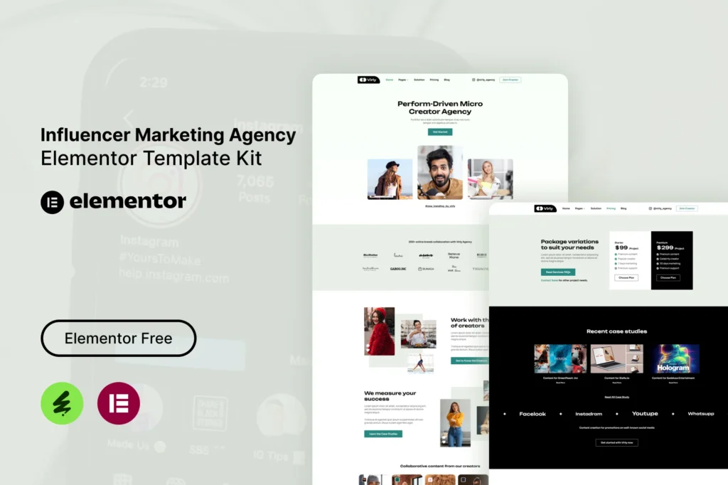 Virly   Influencer Marketing Agency Elementor Template Kit