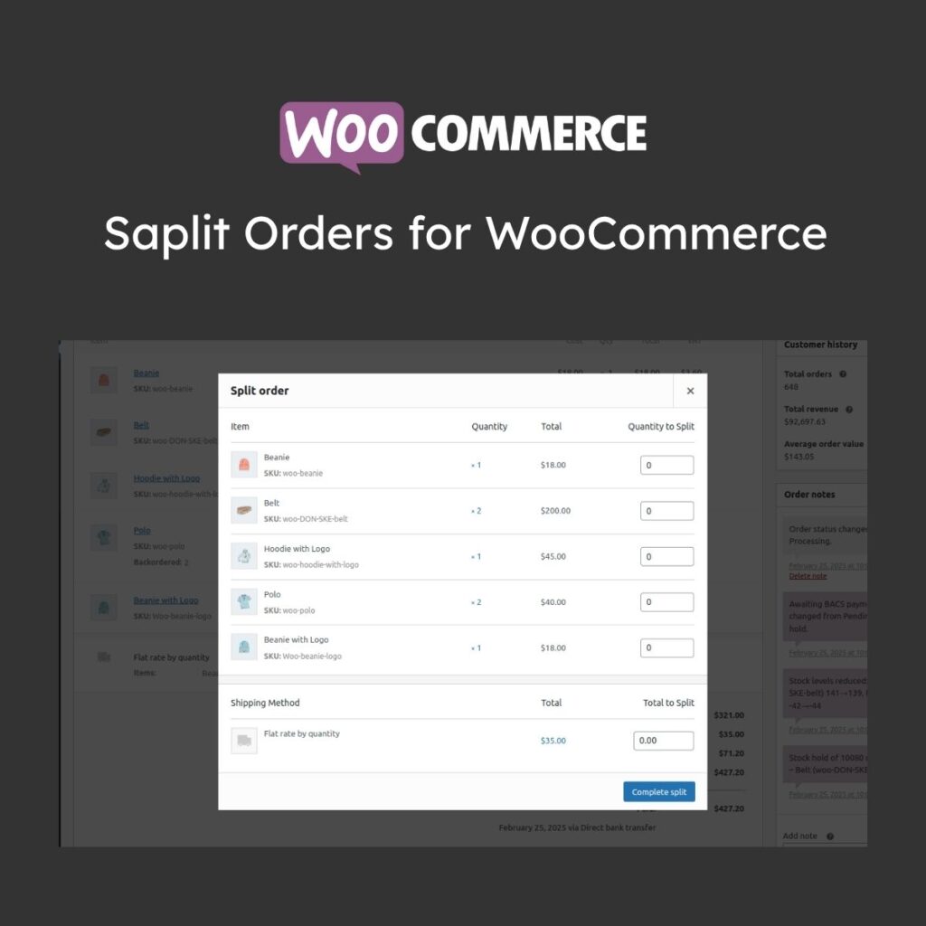 Woocommerce Saplit Orders